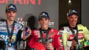 Alex Marquez (Kiri) Marc Marquez (Tengah) dan Franco Morbidelli Setelah Sprint Race MotoGP Qatar 2025